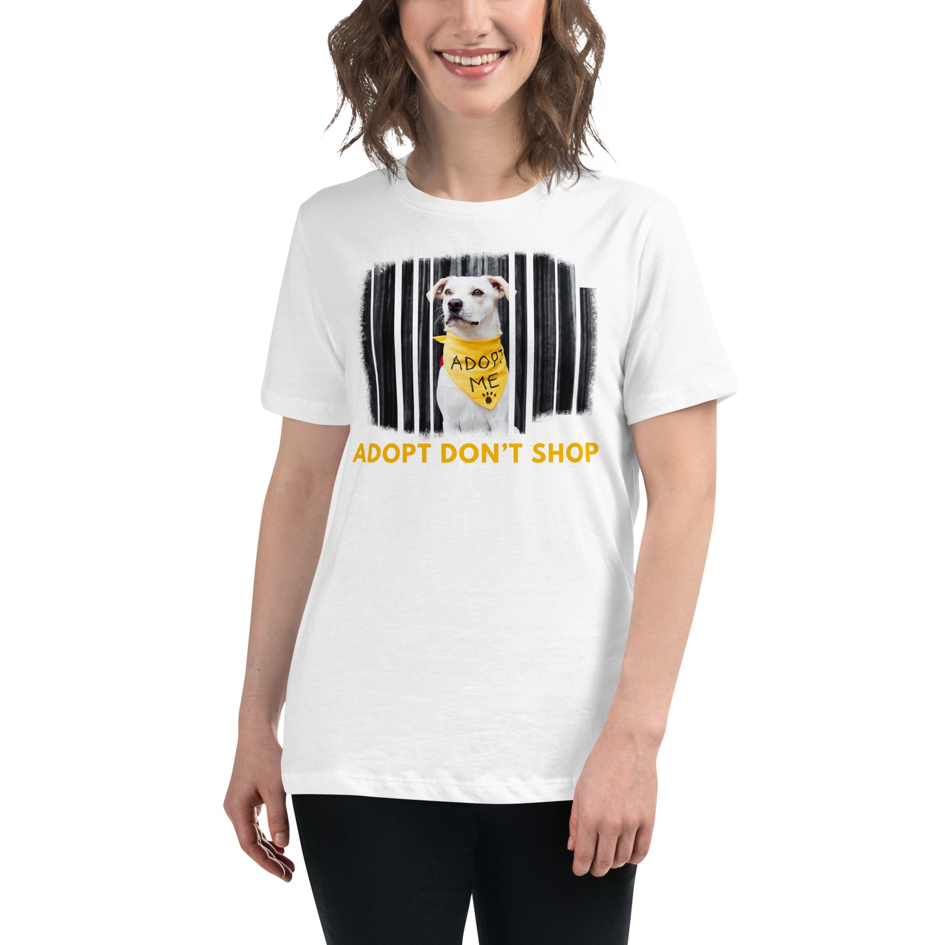 Adopt Me Don’t Shop Dog White Motivational Women’s T-Shirt Lifestyle
