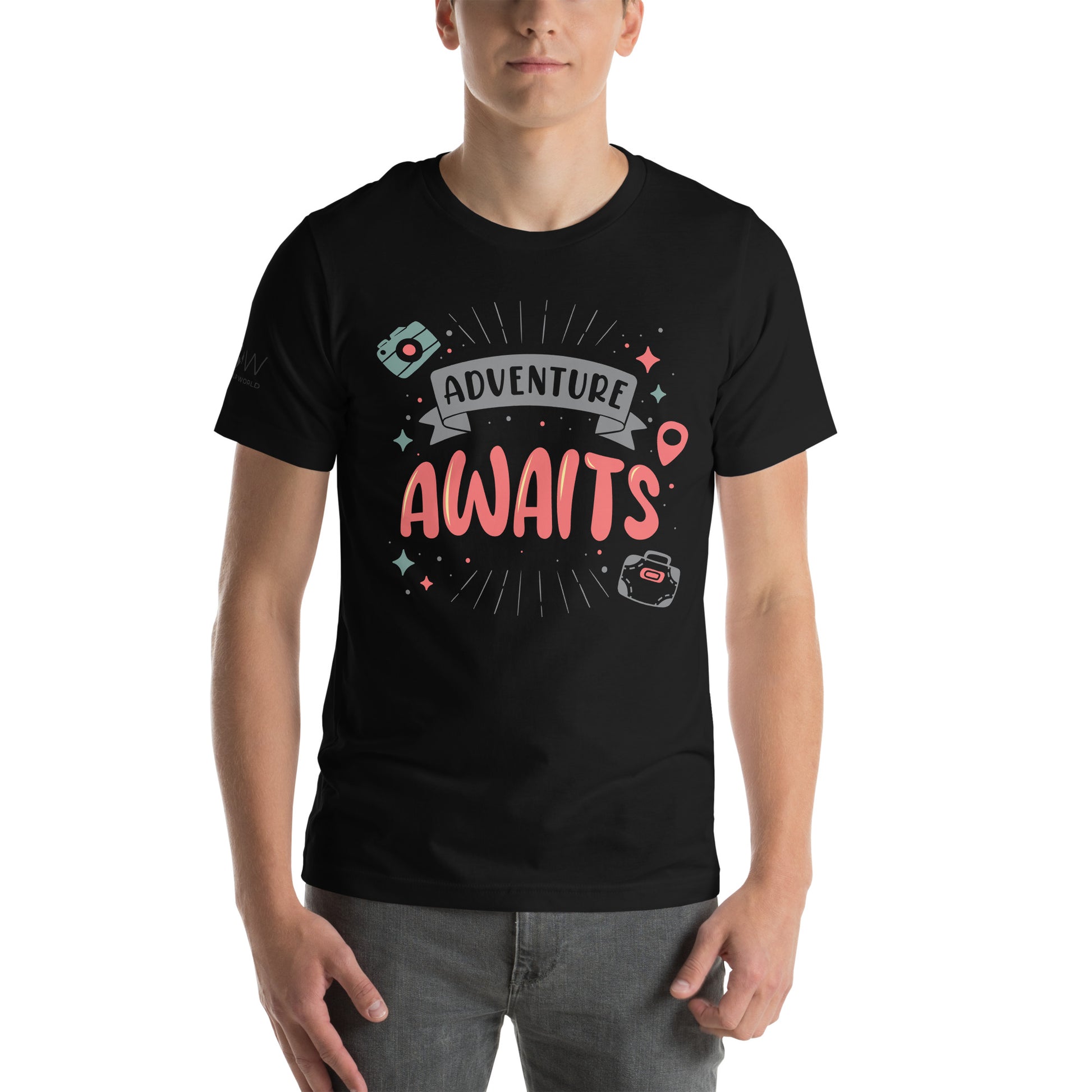 Adventure Awaits - Travel Icons Men's Motivational Black T-Shirt