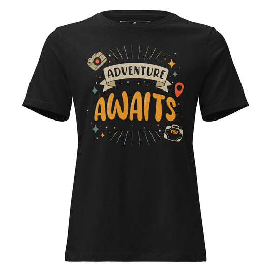 Adventure Awaits Black Motivational Women’s T-Shirt