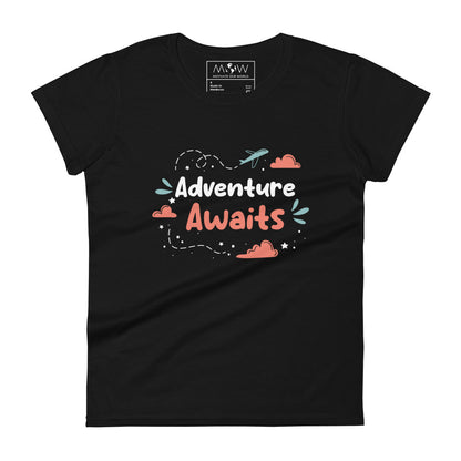 Adventure Awaits Travel-Inspired Women’s Motivational Black T-Shirt