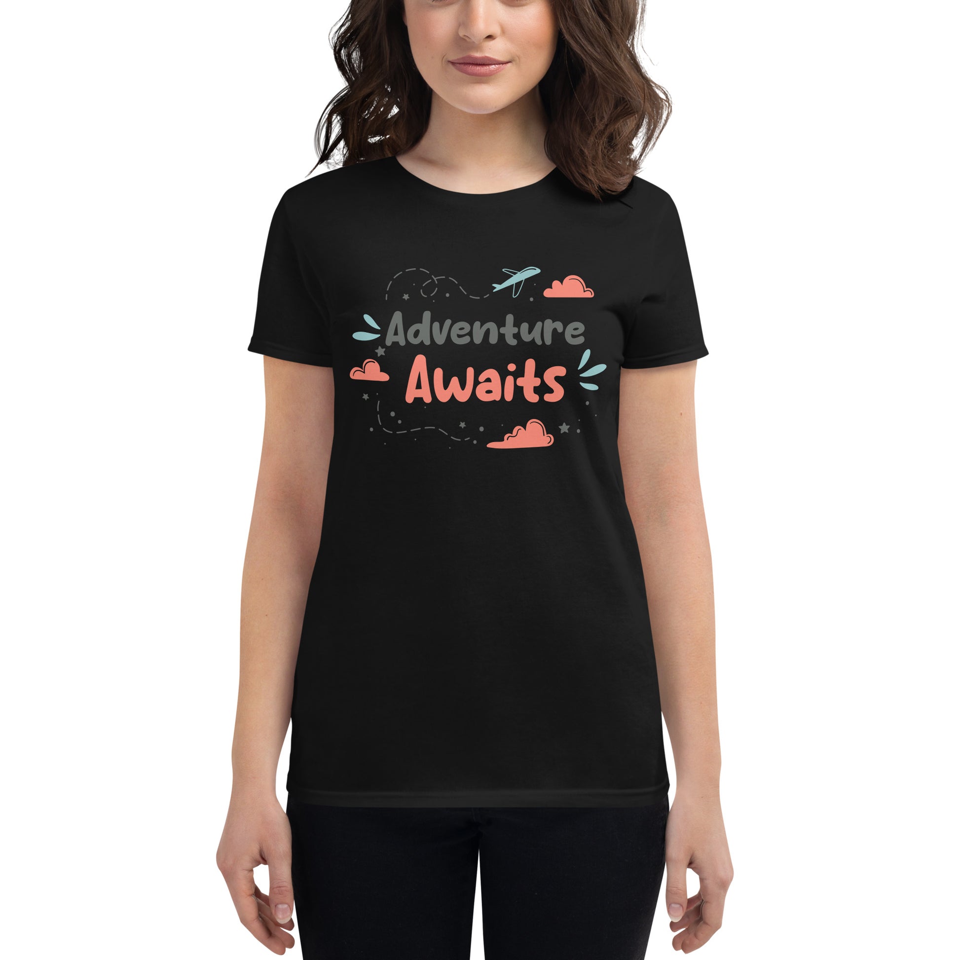 Adventure Awaits Travel-Inspired Women’s Motivational Black T-Shirt