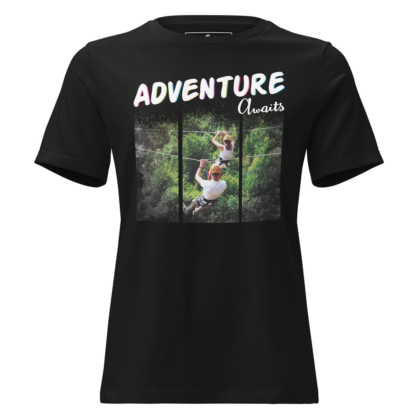 Adventure Awaits (Zipline) Black Motivational Women’s T-Shirt