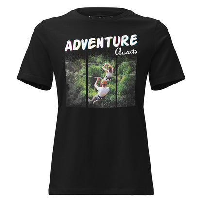 Adventure Awaits (Zipline) Black Motivational Women’s T-Shirt