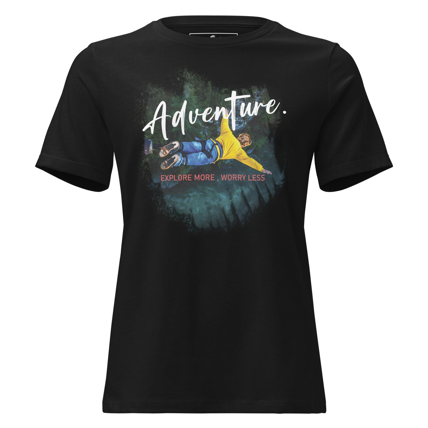 Adventure Explore More Worry Less (Bungee Jump) Black Motivational Women’s T-Shirt