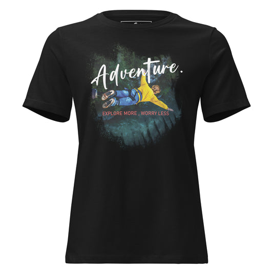 Adventure Explore More Worry Less (Bungee Jump) Black Motivational Women’s T-Shirt