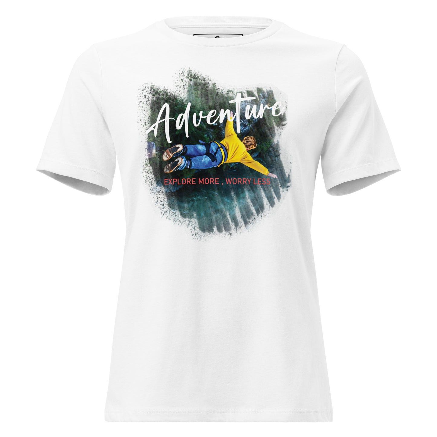 Adventure Explore More Worry Less (Bungee Jump) White Motivational Women’s T-Shirt