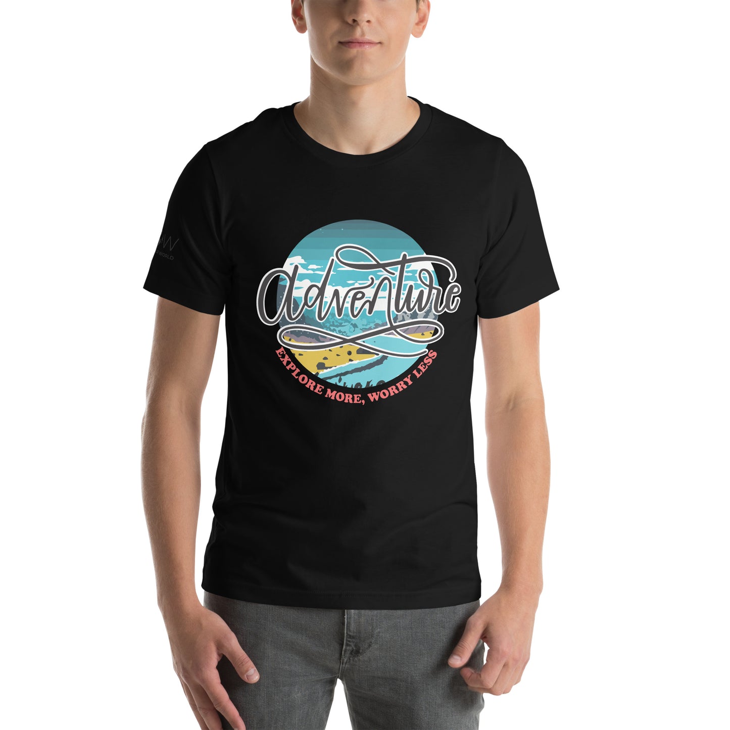 Adventure Explore More, Worry Less Coastal Men's Motivational Black T-Shirt