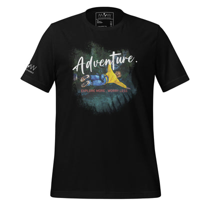 Adventure Explore More, Worry Less Men's Motivational Black T-Shirt
