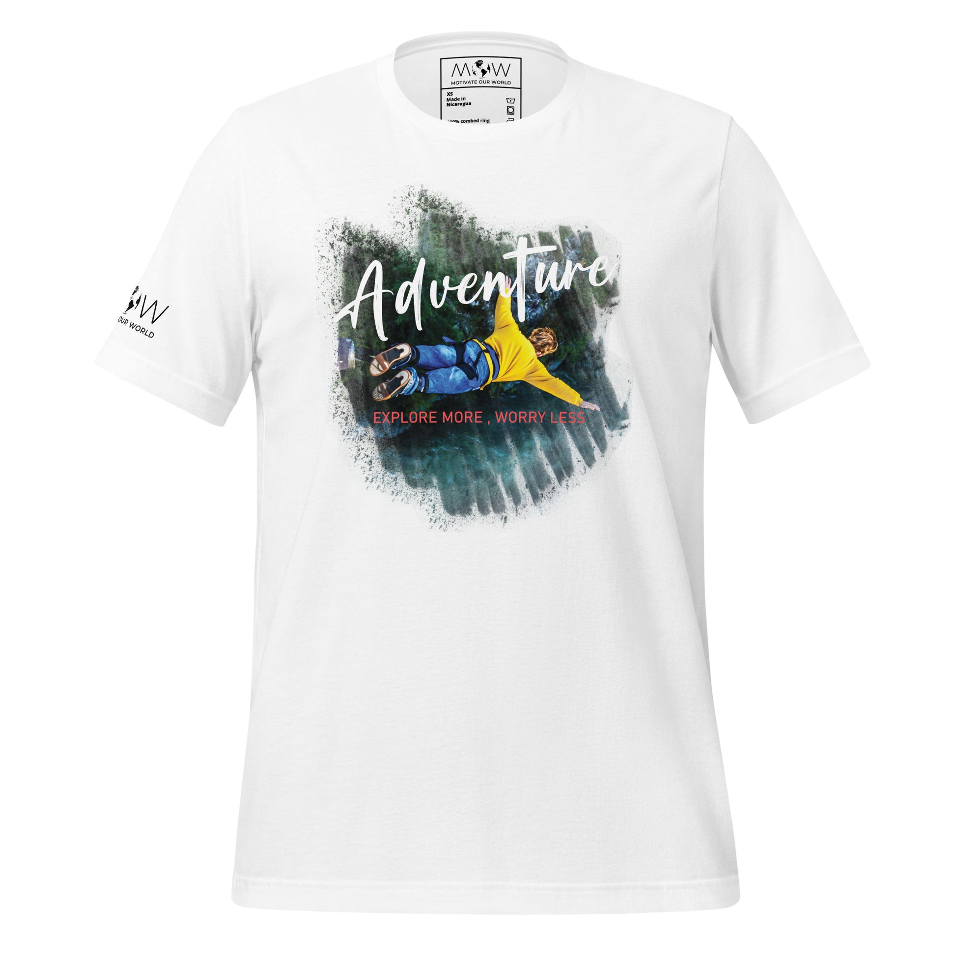 Adventure Explore More, Worry Less Men's Motivational White T-Shirt