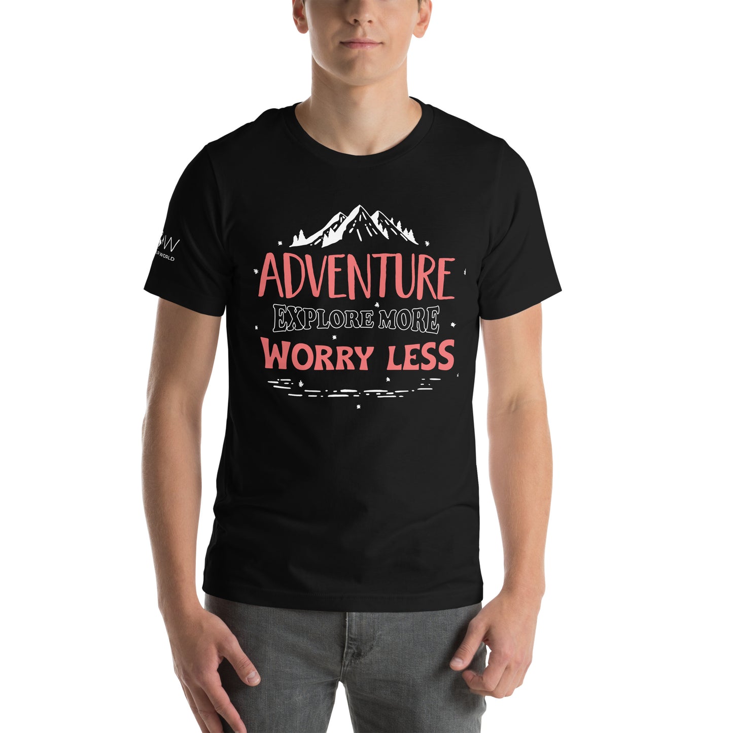 Adventure Explore More Worry Less Men's Motivational Black T-Shirt