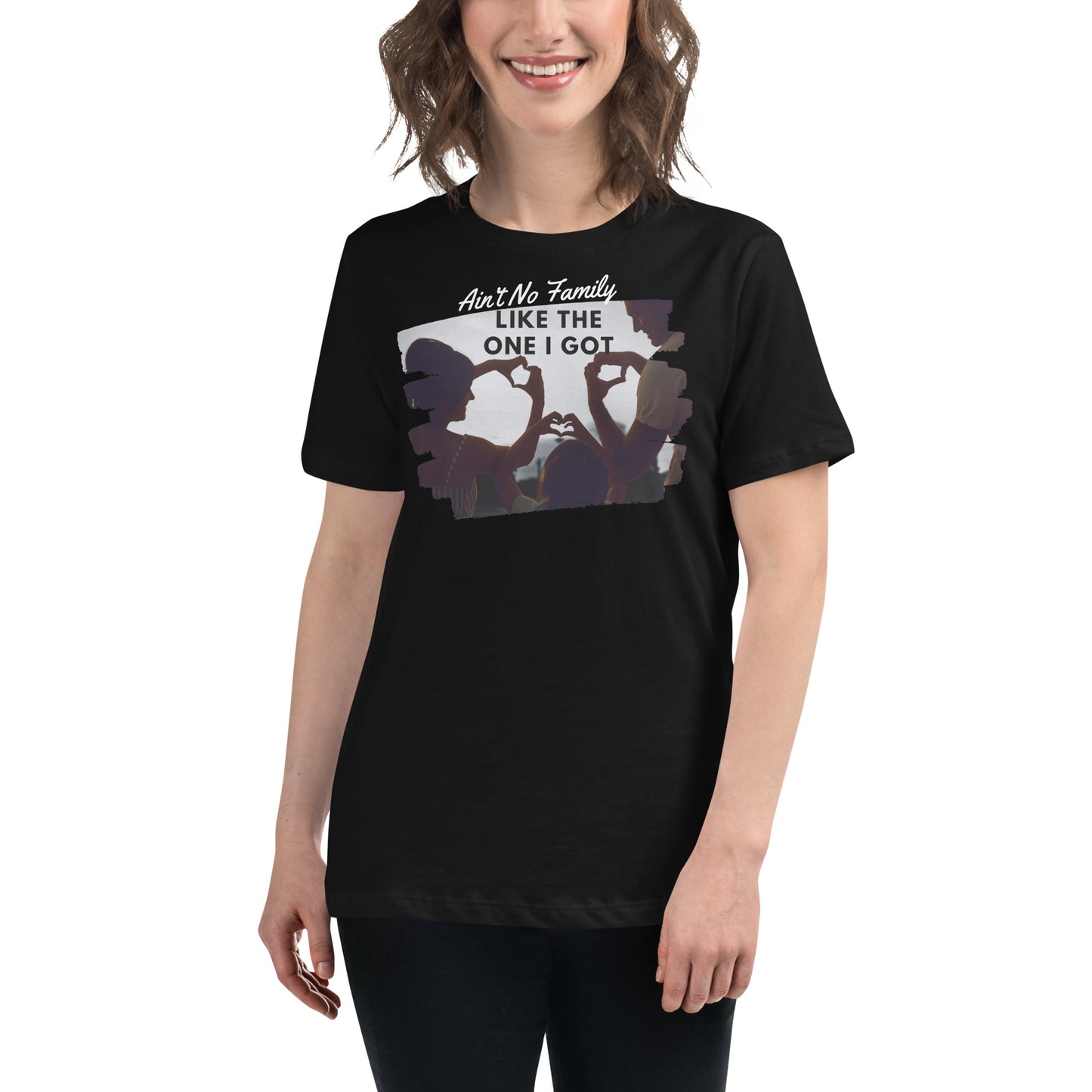 Ain’t No Family Like the One I Got – Heart Hands Edition Black Motivational Women’s T-Shirt Lifestyle