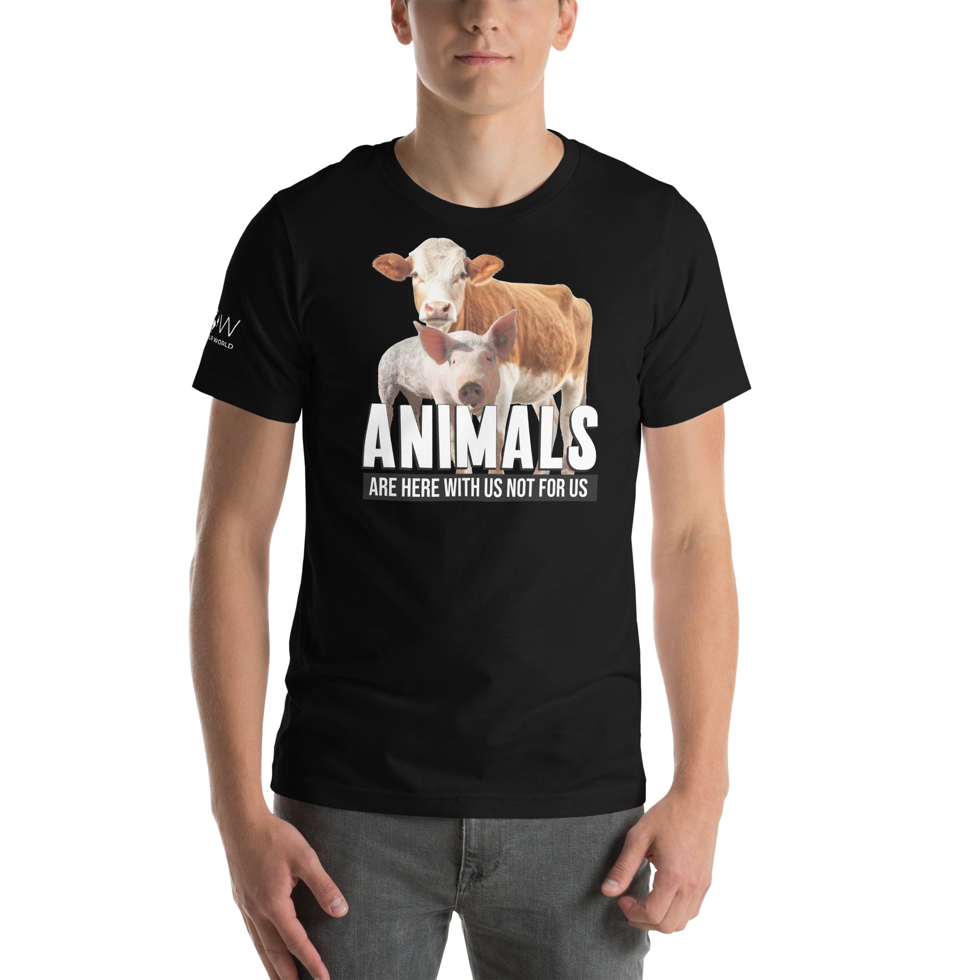 Animals Are Here With Us Cow and Pig Black Motivational Men's T-Shirt Lifestyle