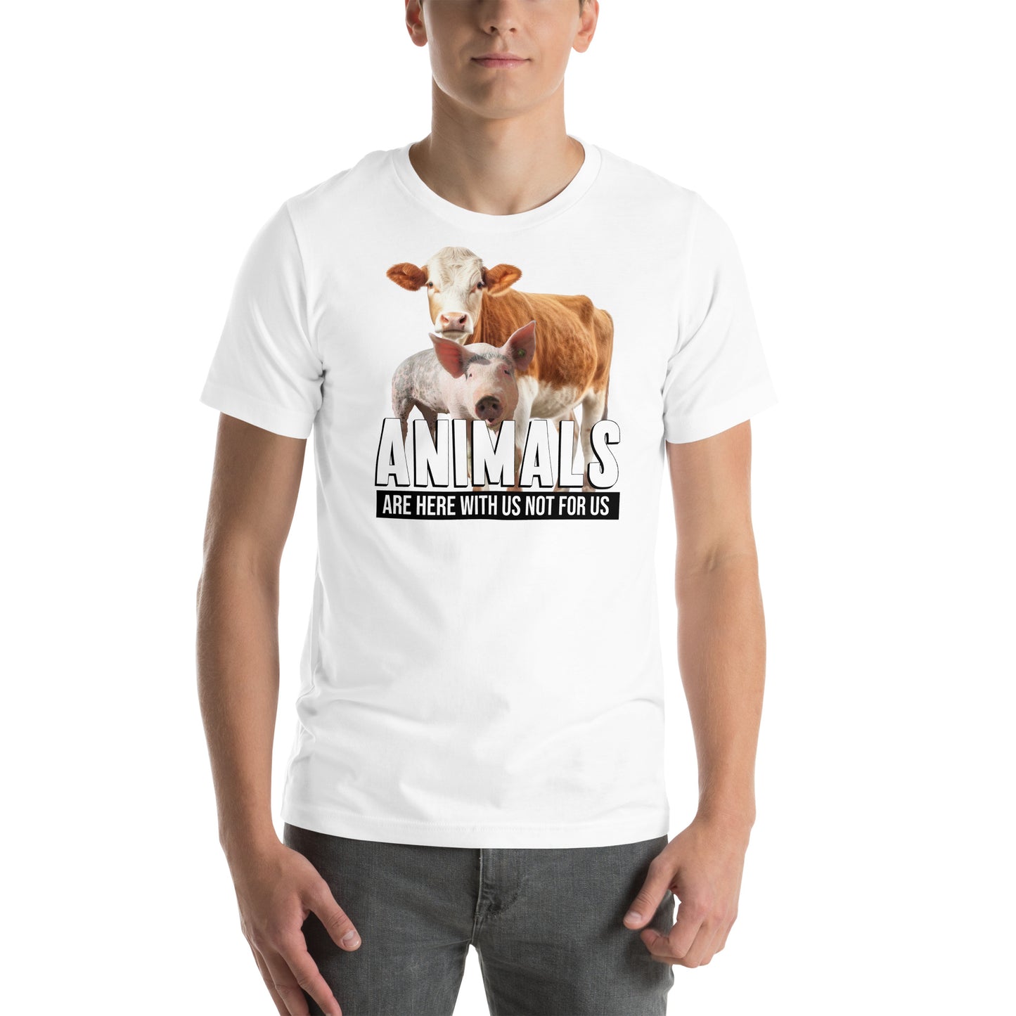 Animals Are Here With Us Cow and Pig White Motivational Men's T-Shirt Lifestyle
