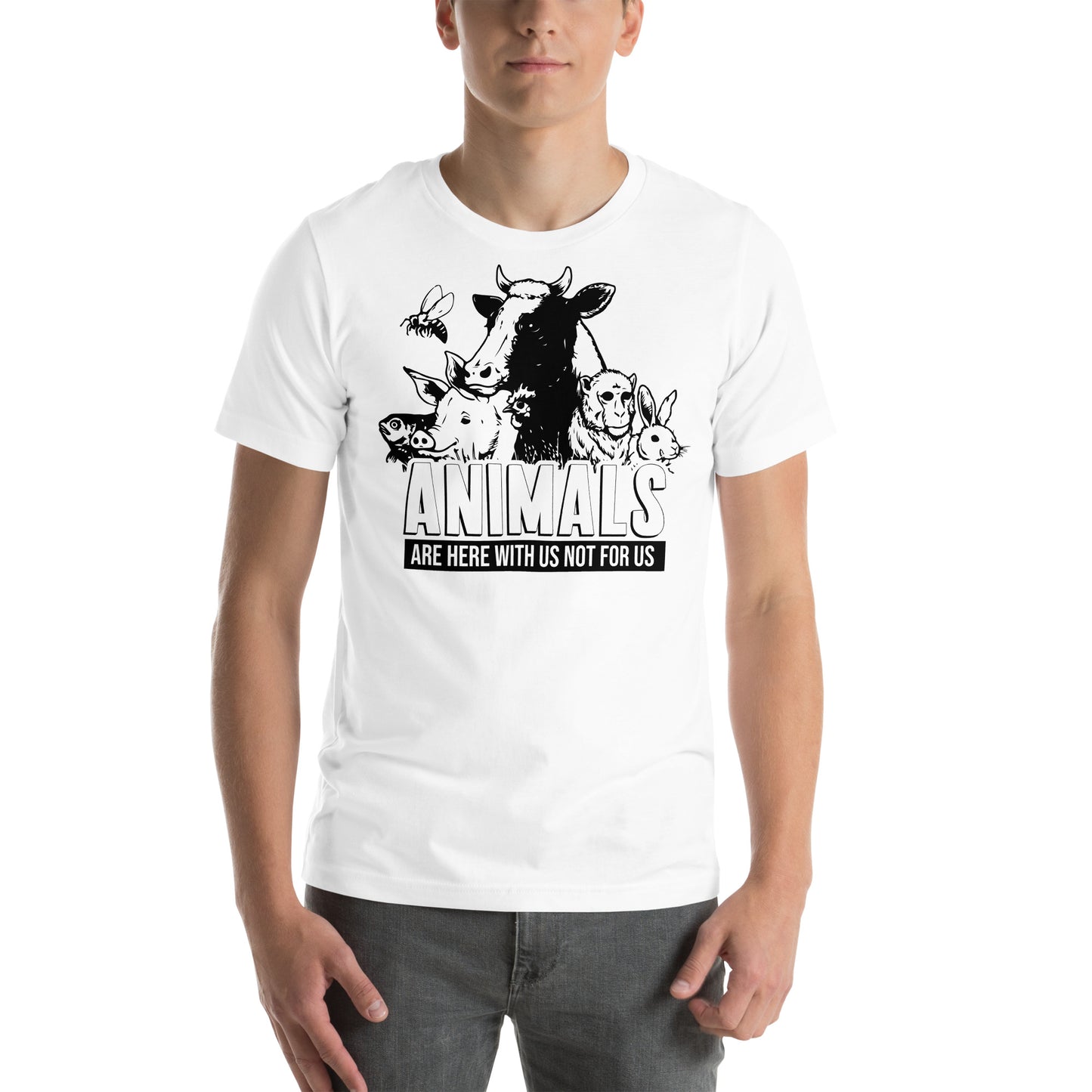 Animals Are Here With Us Farm Animals White Motivational Men's T-Shirt Lifestyle