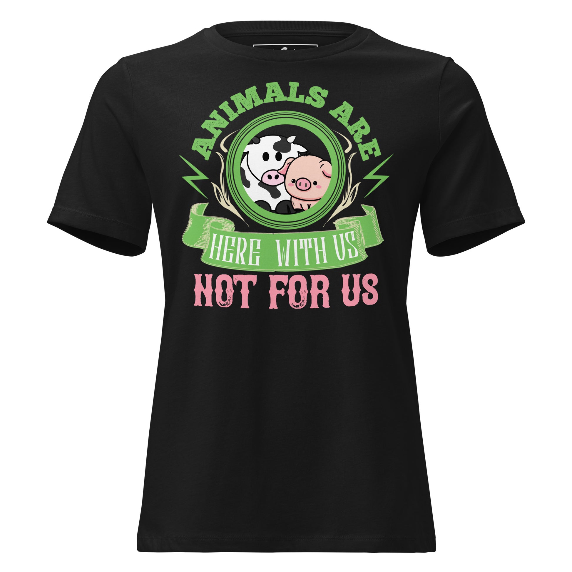 Animals Are Here With Us Farm Friends Black Motivational Women’s T-Shirt