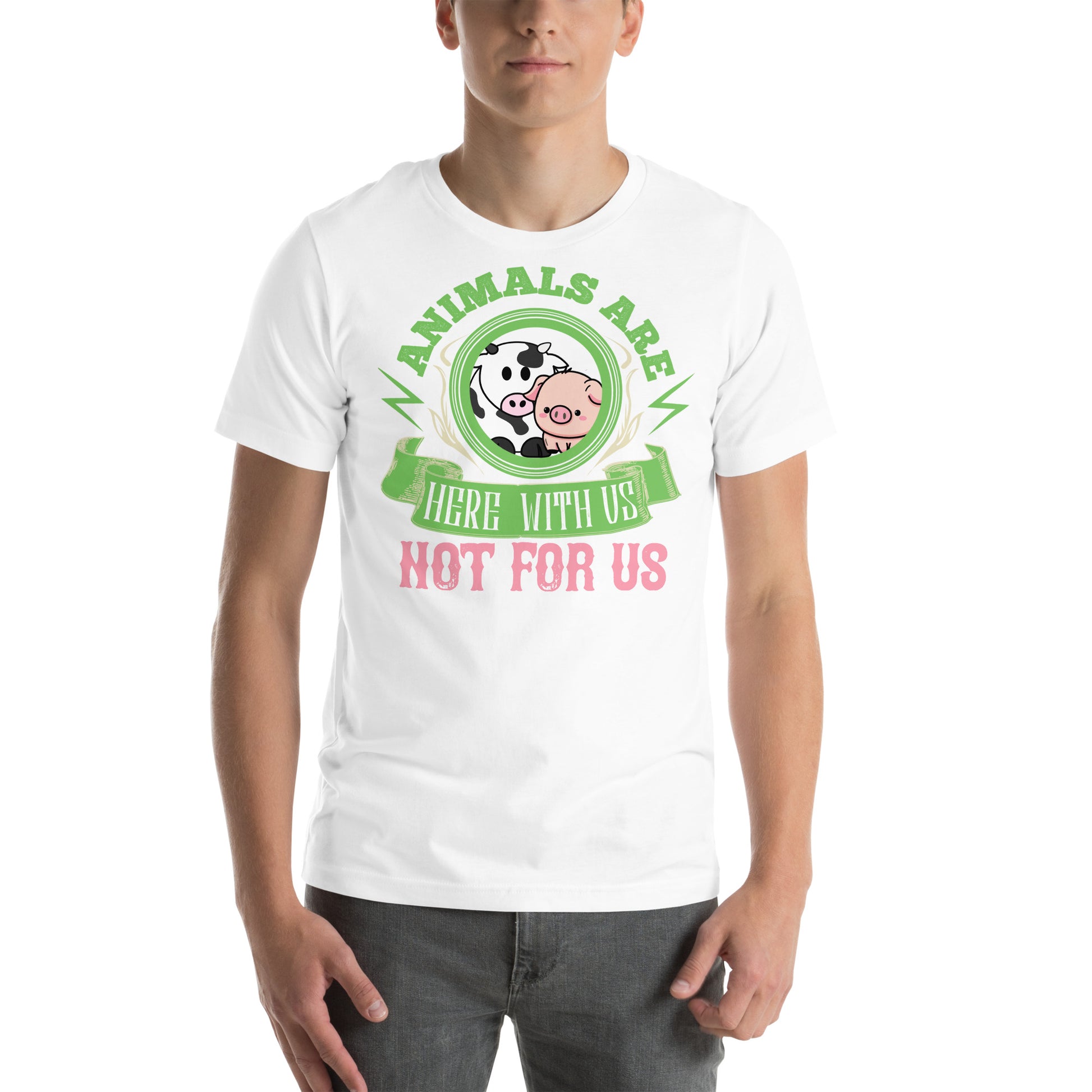Animals Are Here With Us Farm Friends White Motivational Men's T-Shirt Lifestyle