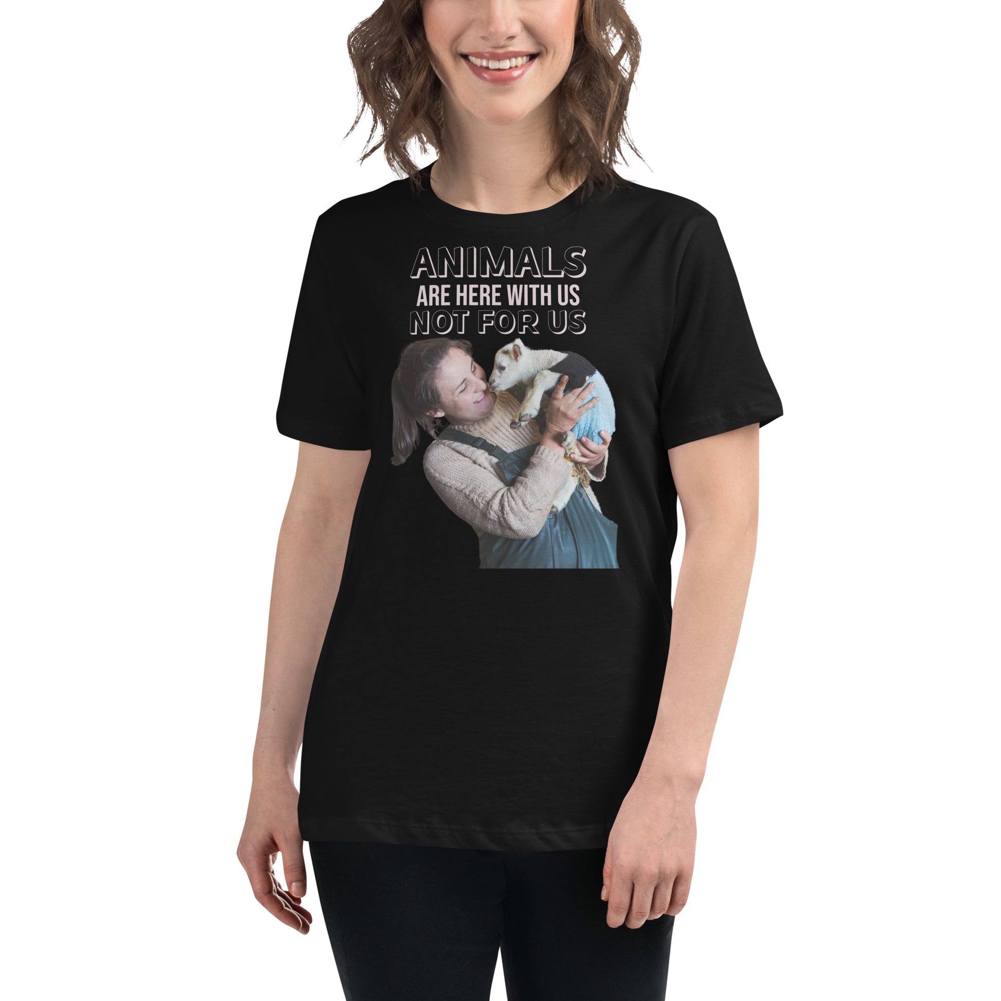 Animals Are Here With Us Lamb Black Motivational Women’s T-Shirt Lifestyle