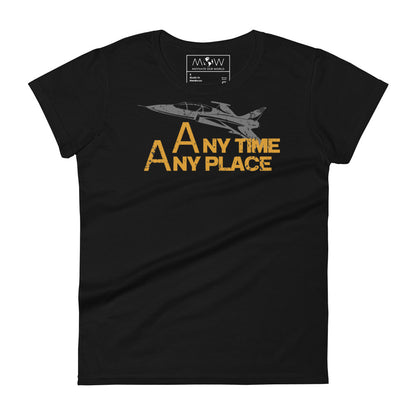 Any Time, Any Place Women's Motivational Black T-Shirt
