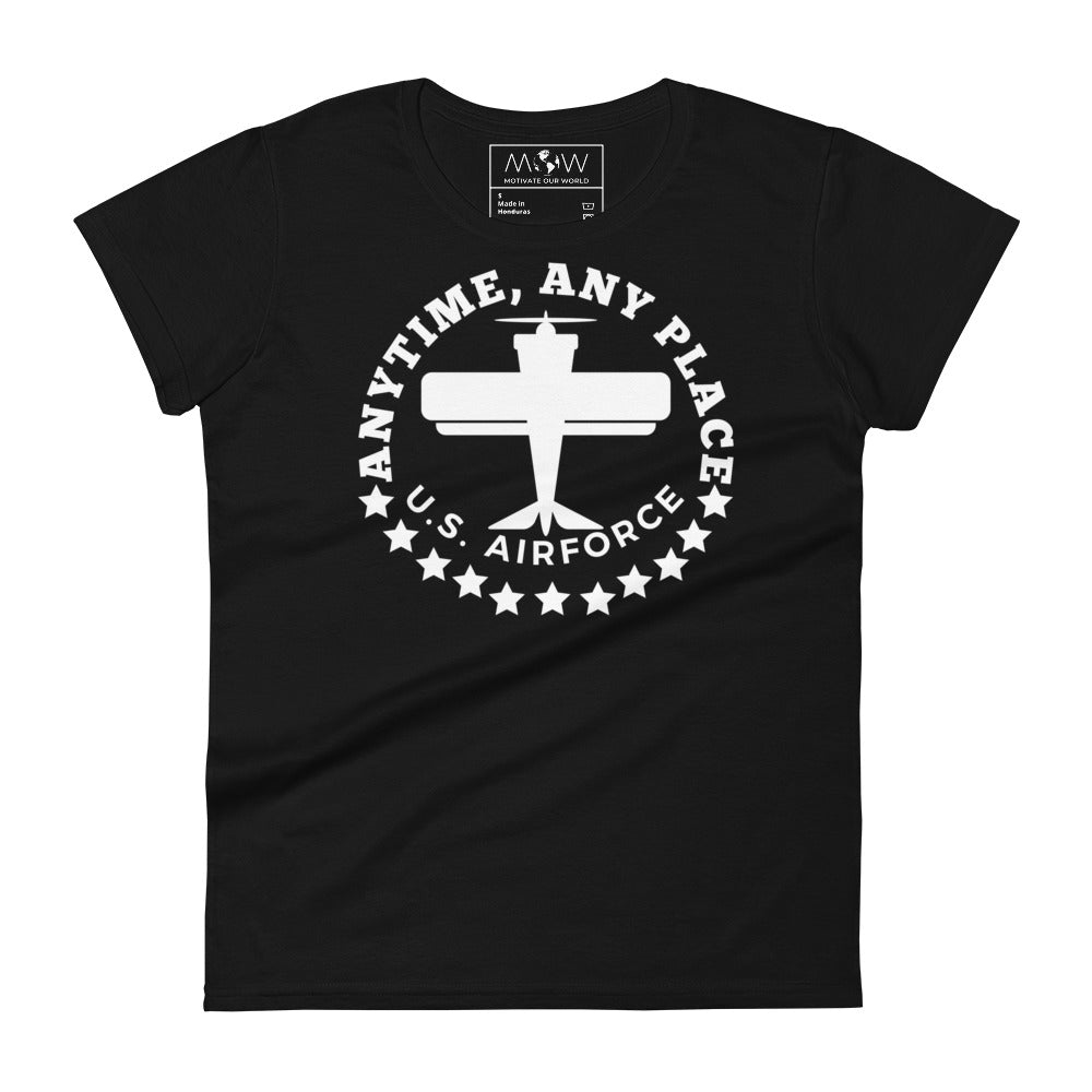 Anytime, Any Place - U.S. Air Force Women's Motivational Black T-Shirt