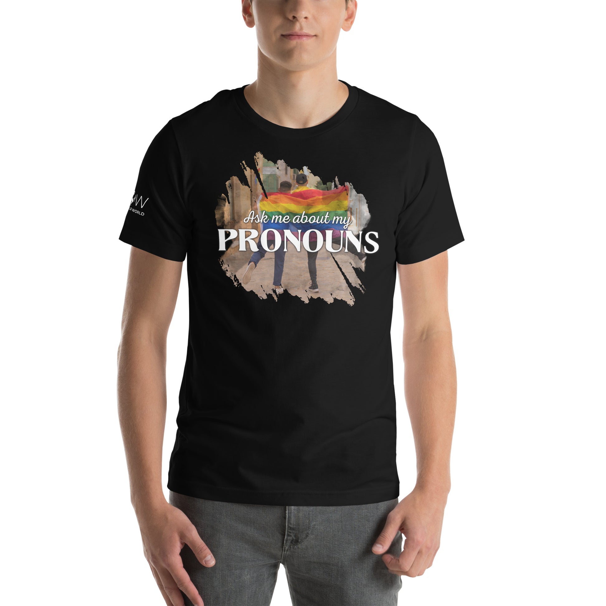 Ask Me About My Pronouns II Black Motivational Men's T-Shirt