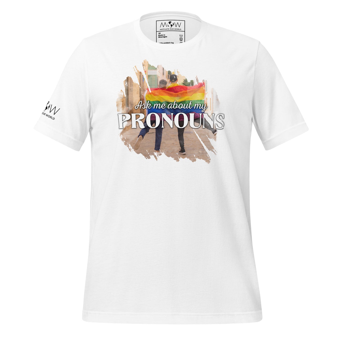 Ask Me About My Pronouns II White Motivational Men's T-Shirt