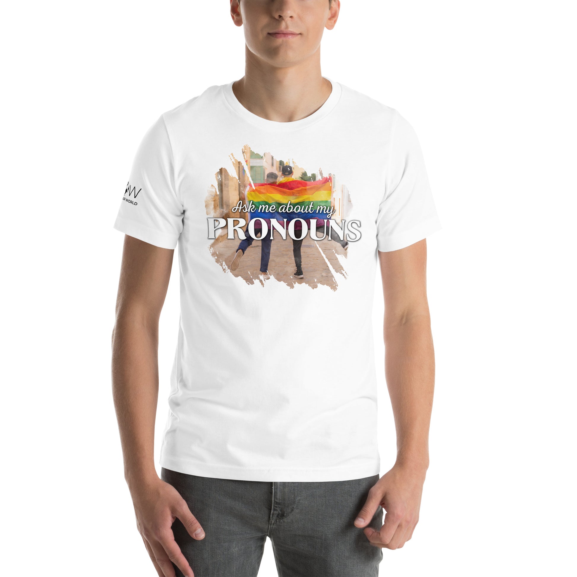 Ask Me About My Pronouns II White Motivational Men's T-Shirt