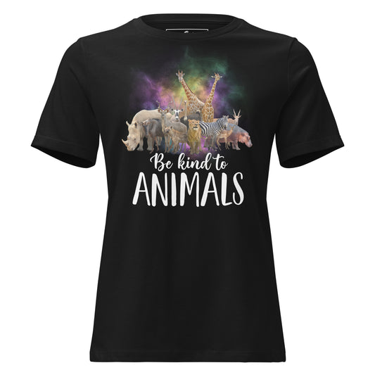 Be Kind to Animals - Stunning Diverse Animals Black Motivational Women’s T-Shirt