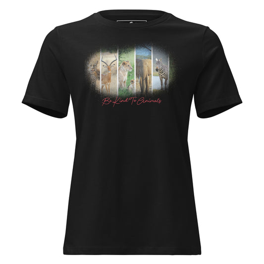 Be Kind to Animals - Wild Animals Black Motivational Women’s T-Shirt