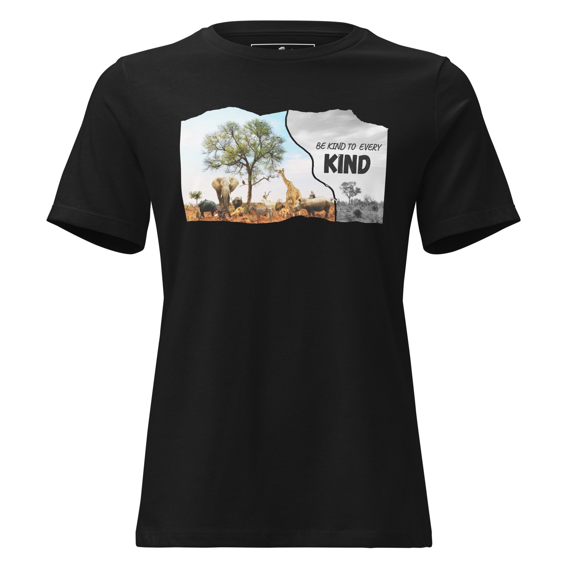 Be Kind to Every Kind - Wildlife Black Motivational Women’s T-Shirt