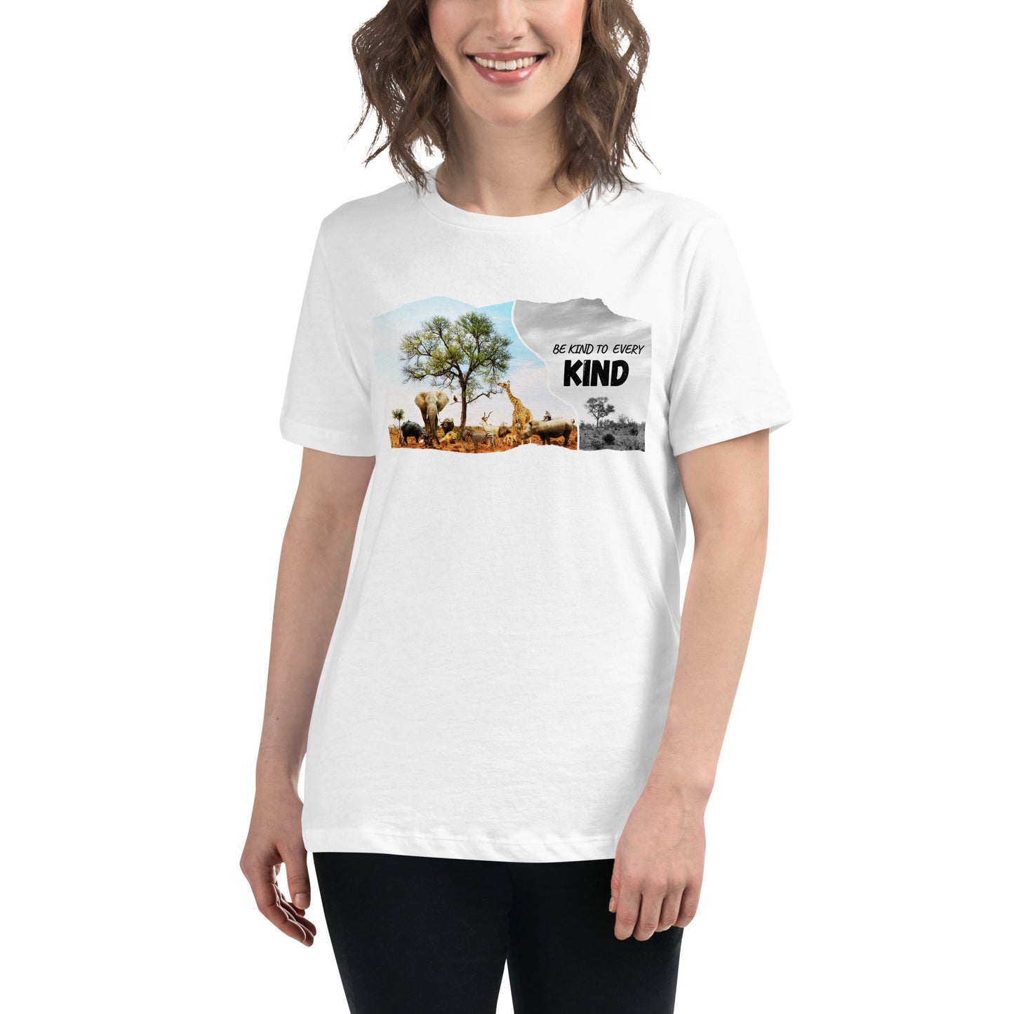 Be Kind to Every Kind - Wildlife White Motivational Women’s T-Shirt Lifestyle
