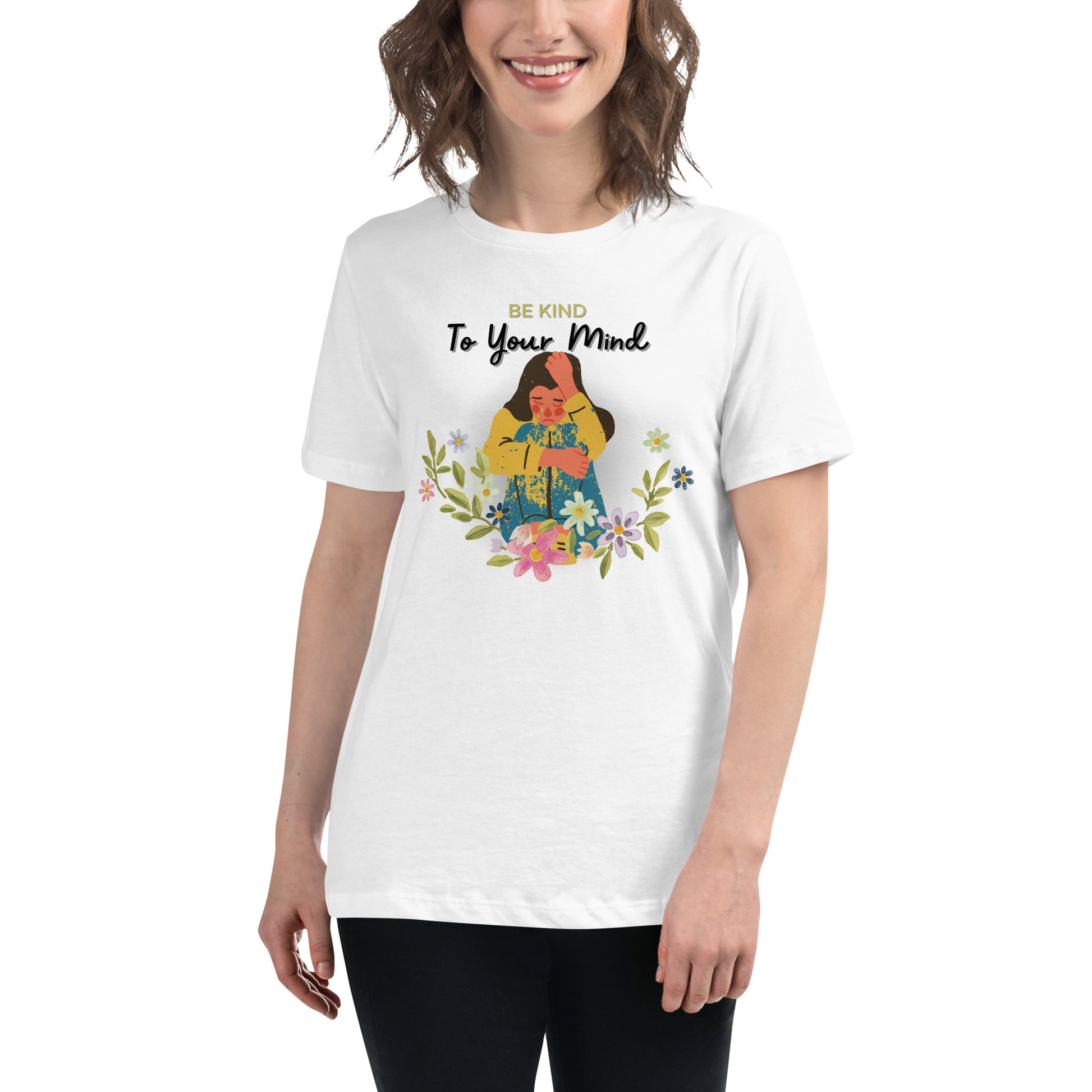 Be Kind to Your Mind - Floral Edition White Motivational Women’s T-Shirt Lifestyle