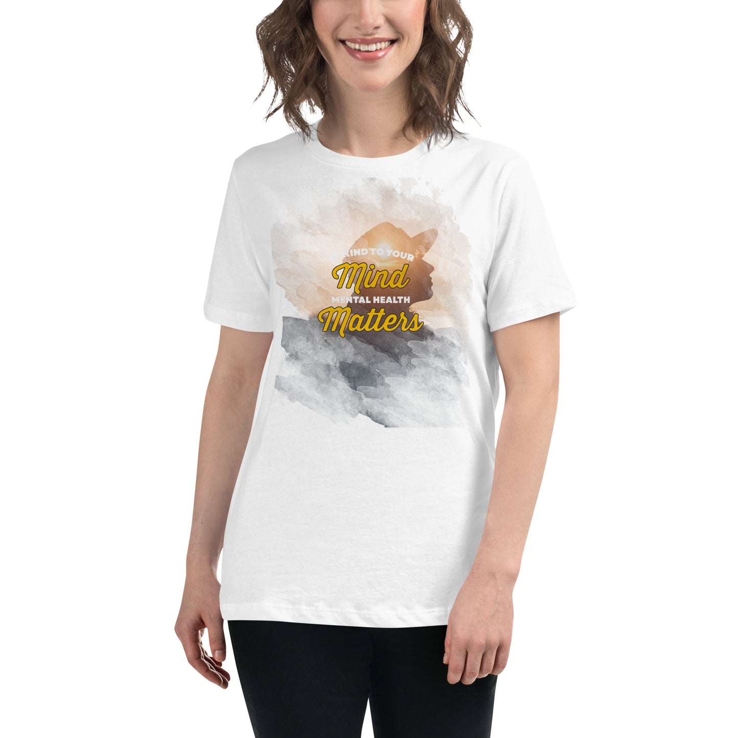 Be Kind to Your Mind Mental Health Matters - Sunset White Motivational Women’s T-Shirt Lifestyle