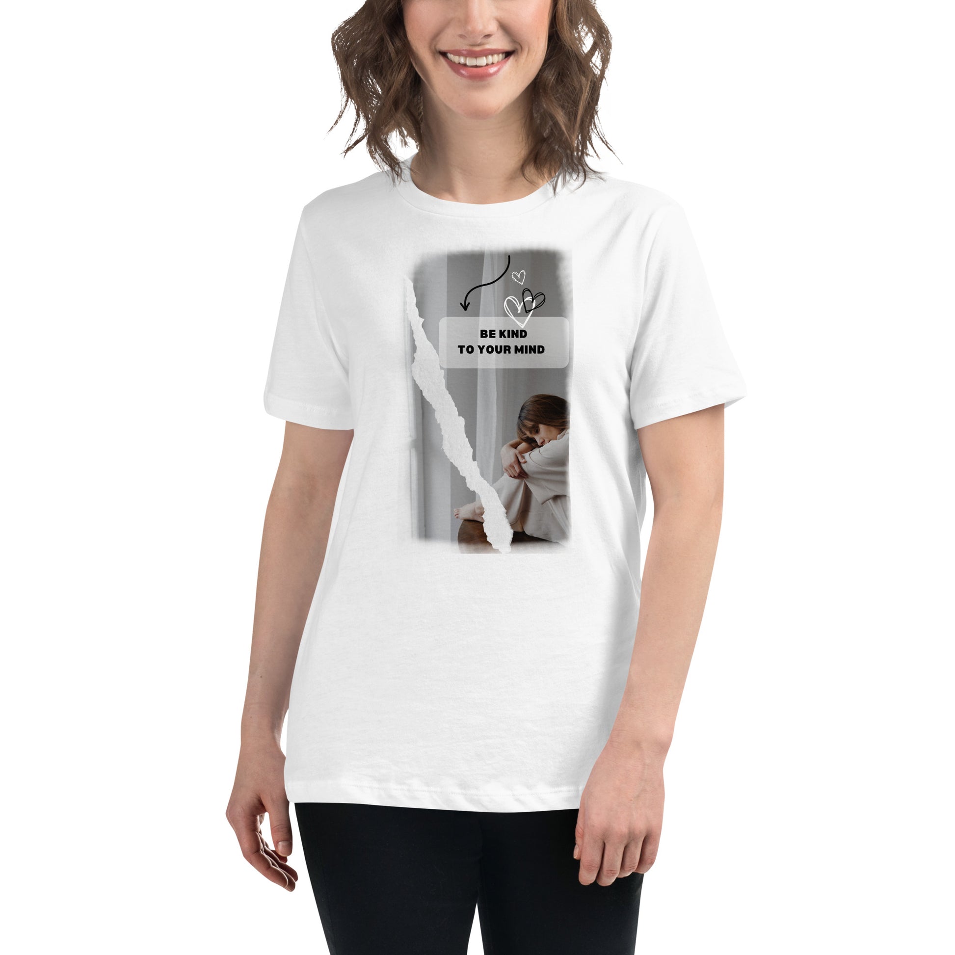 Be Kind to Your Mind White Motivational Women’s T-Shirt Lifestyle