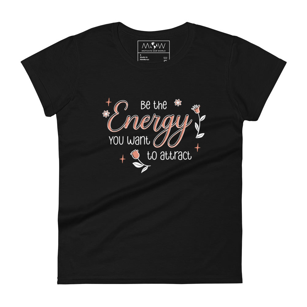 Be the Energy Floral Design Women’s Motivational Black T-Shirt
