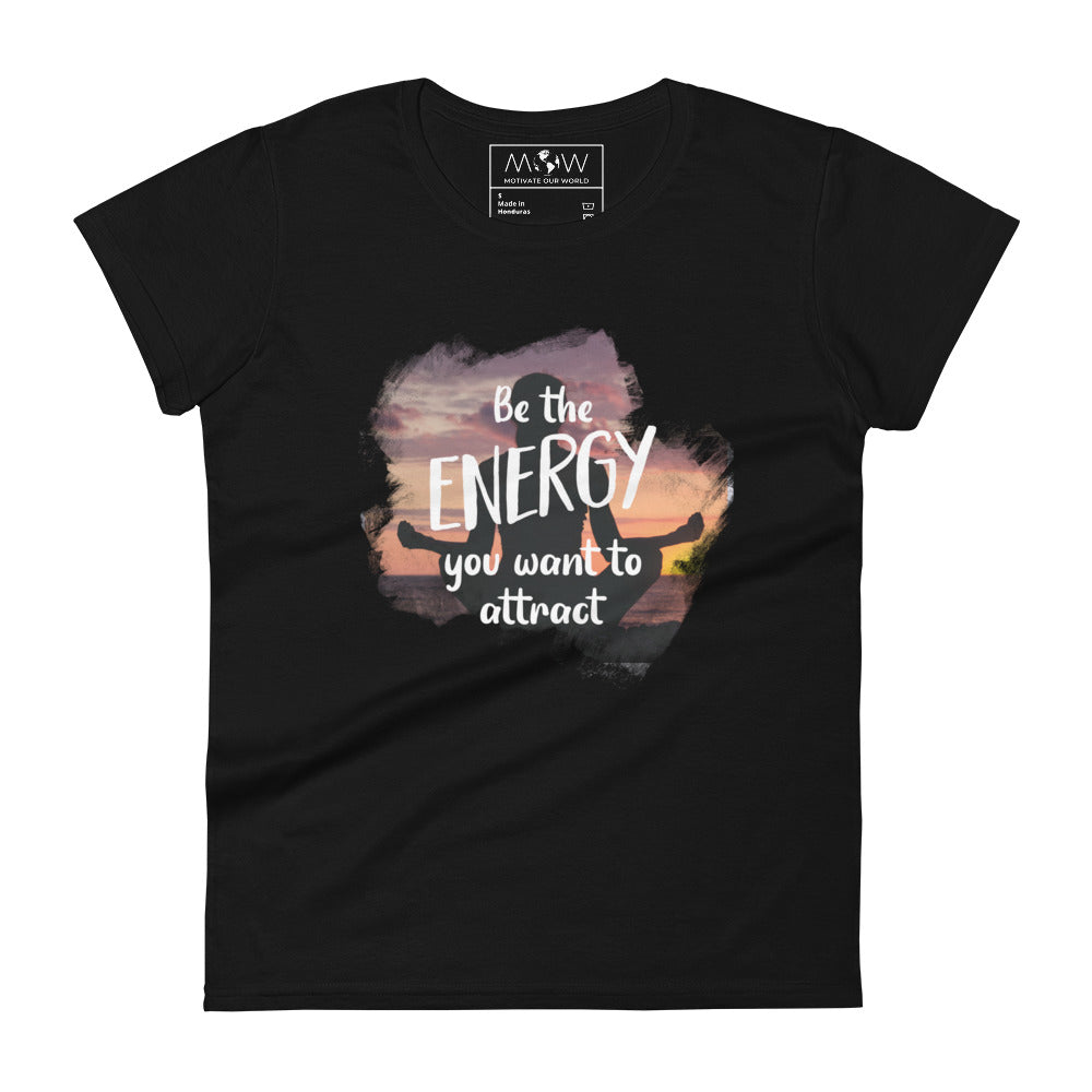 Be the Energy Sunset Meditation Women’s Motivational Black T-Shirt