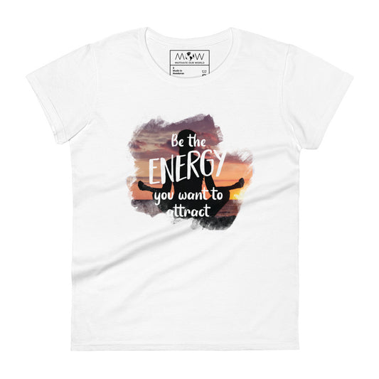 Be the Energy Sunset Meditation Women’s Motivational White T-Shirt