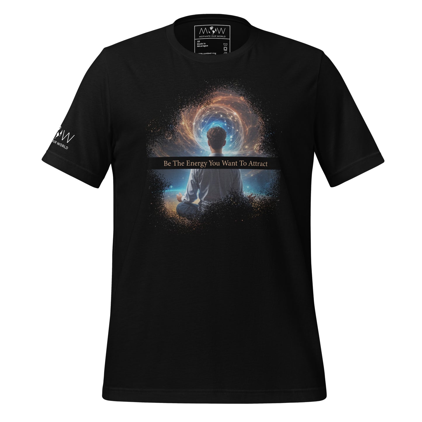Be the Energy You Want to Attract - Cosmic Meditation Men's Motivational Black T-Shirt
