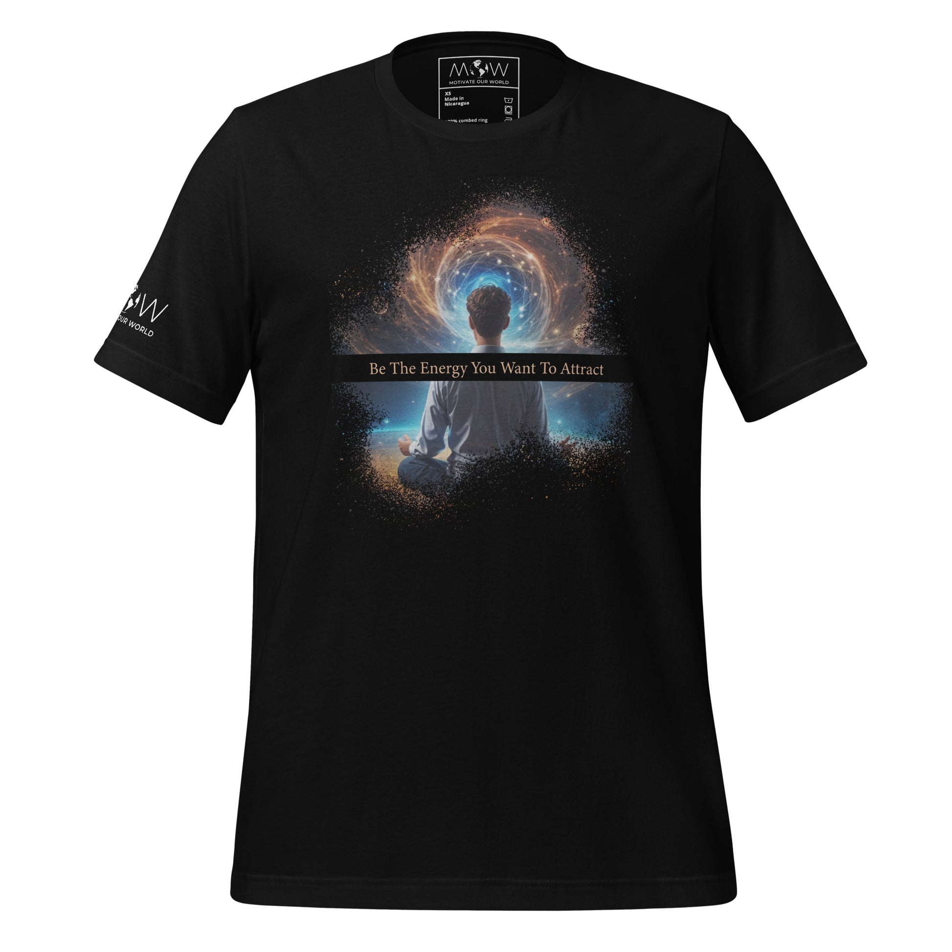 Be the Energy You Want to Attract - Cosmic Meditation Men's Motivational Black T-Shirt