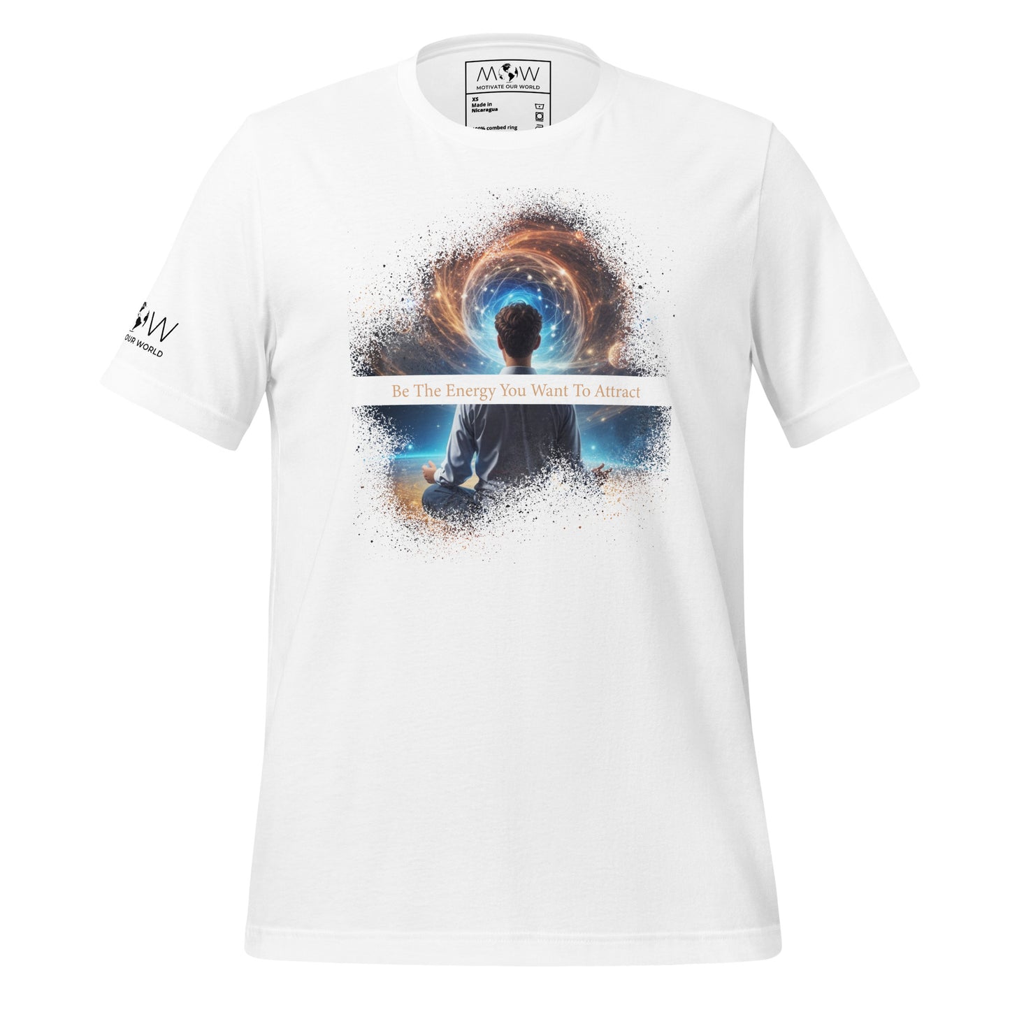 Be the Energy You Want to Attract - Cosmic Meditation Men's Motivational White T-Shirt