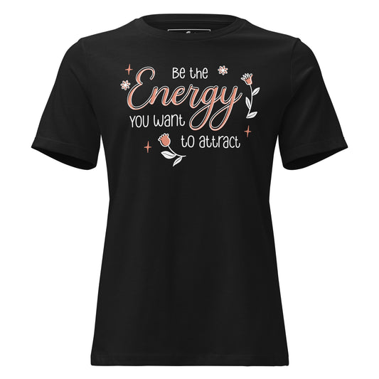 Be the Energy You Want to Attract - Floral Black Motivational Men's T-Shirt