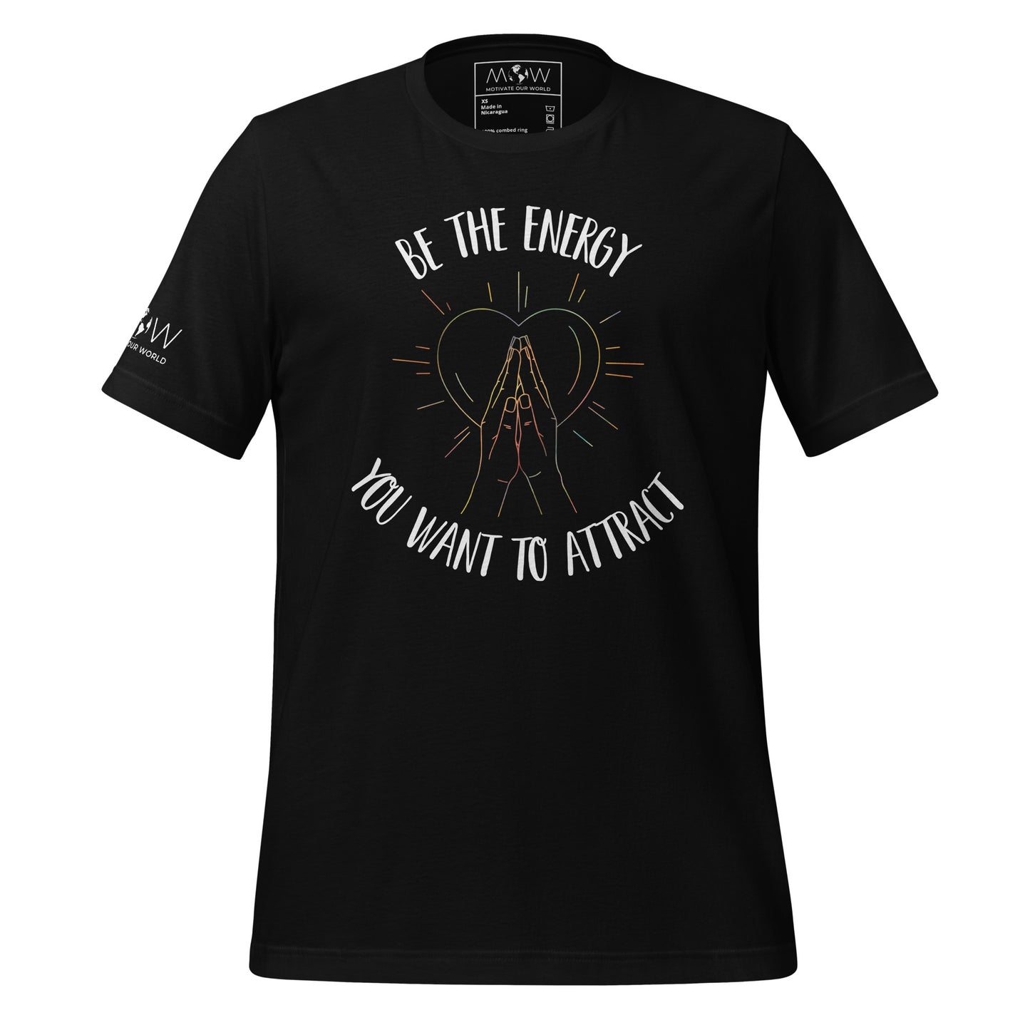Be the Energy You Want to Attract - Heart and Hands Men's Motivational Black T-Shirt