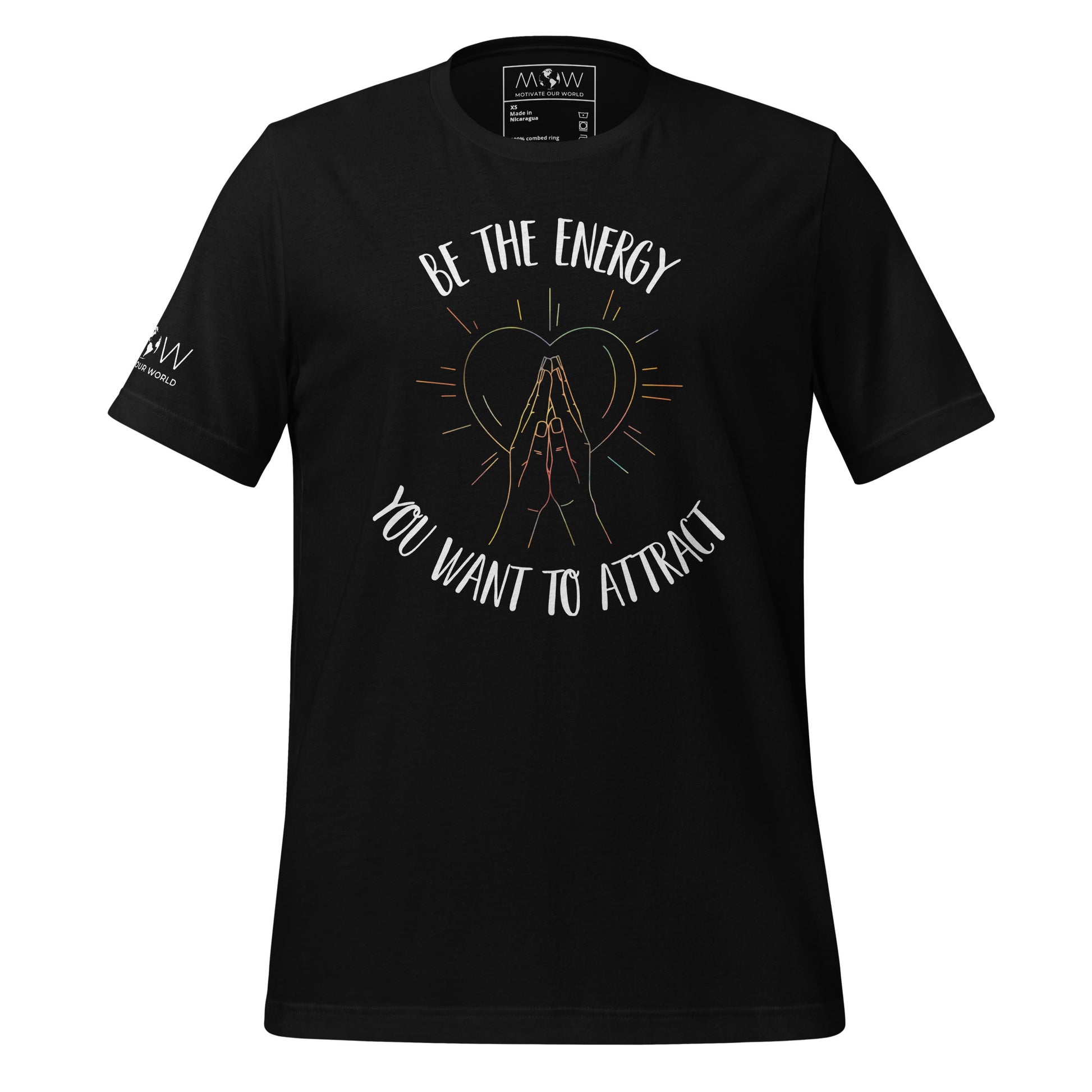Be the Energy You Want to Attract - Heart and Hands Men's Motivational Black T-Shirt