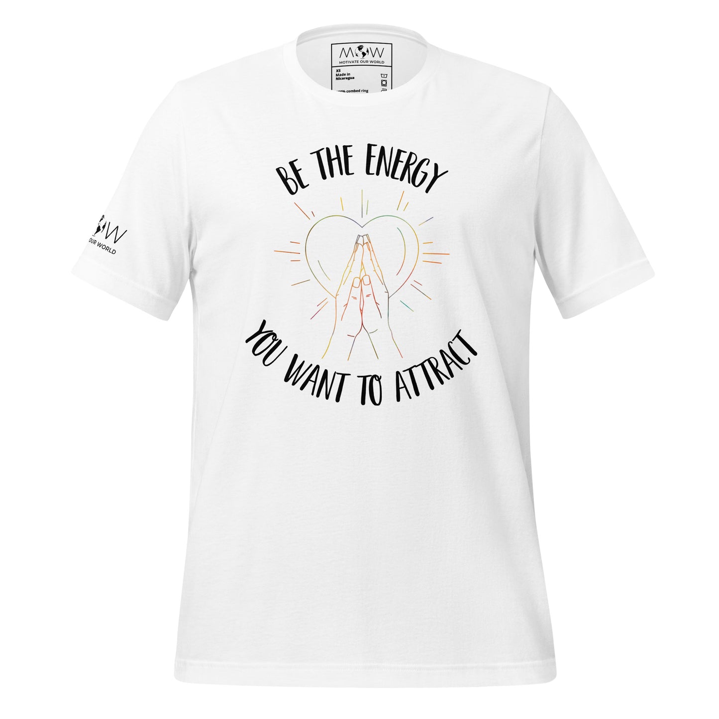 Be the Energy You Want to Attract - Heart and Hands Men's Motivational White T-Shirt