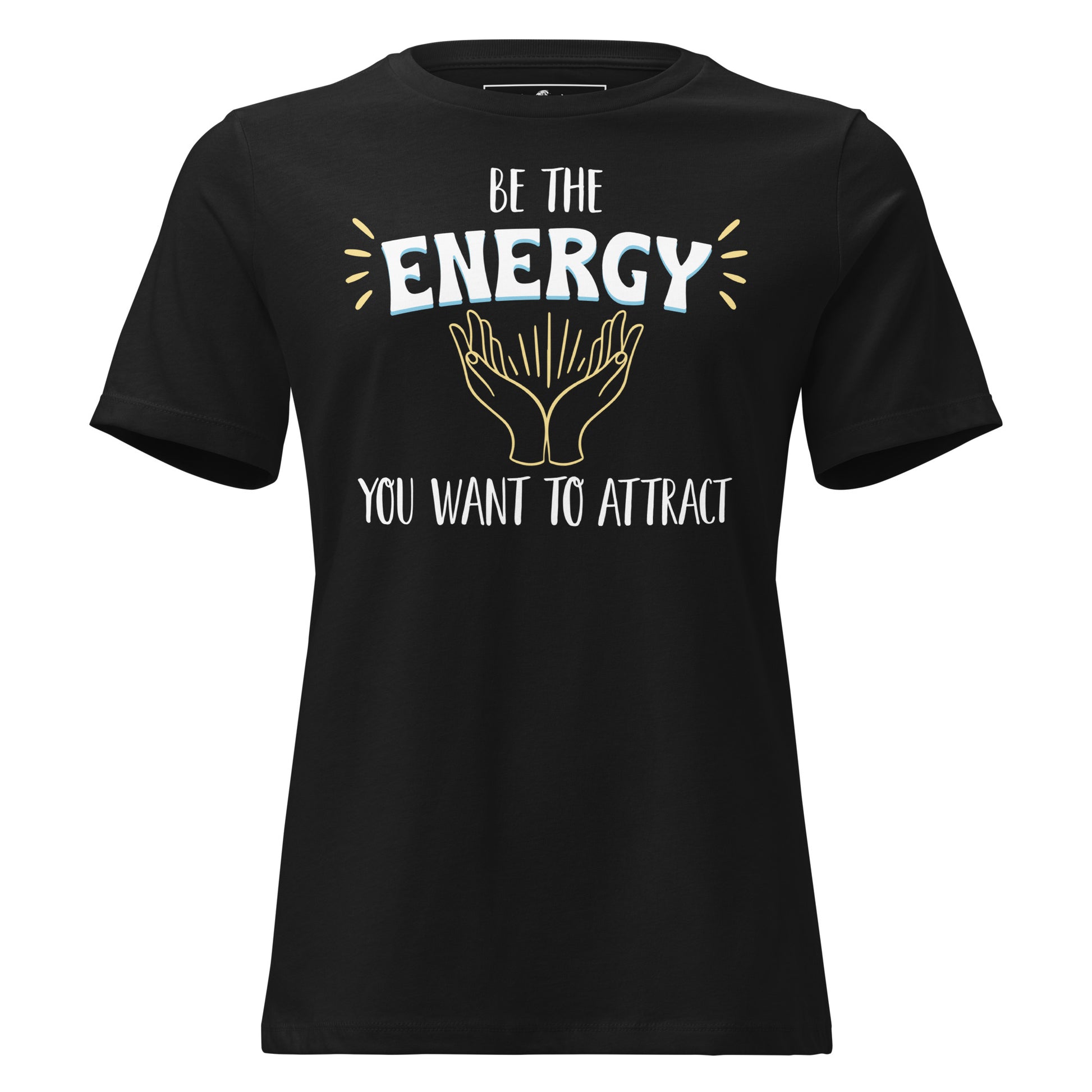 Be the Energy You Want to Attract - Radiant Hands Black Motivational Men's T-Shirt