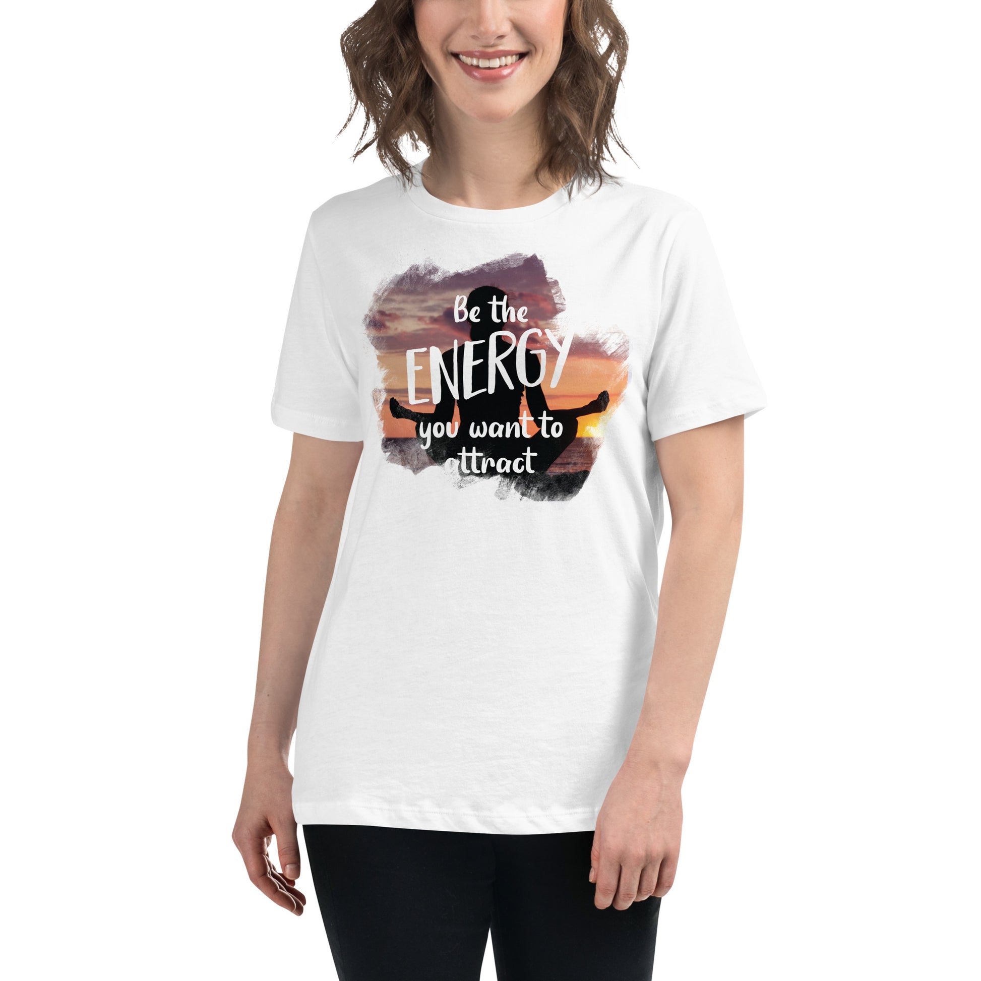 Be the Energy You Want to Attract - Sunset Meditation White Motivational Men's T-Shirt Lifestyle