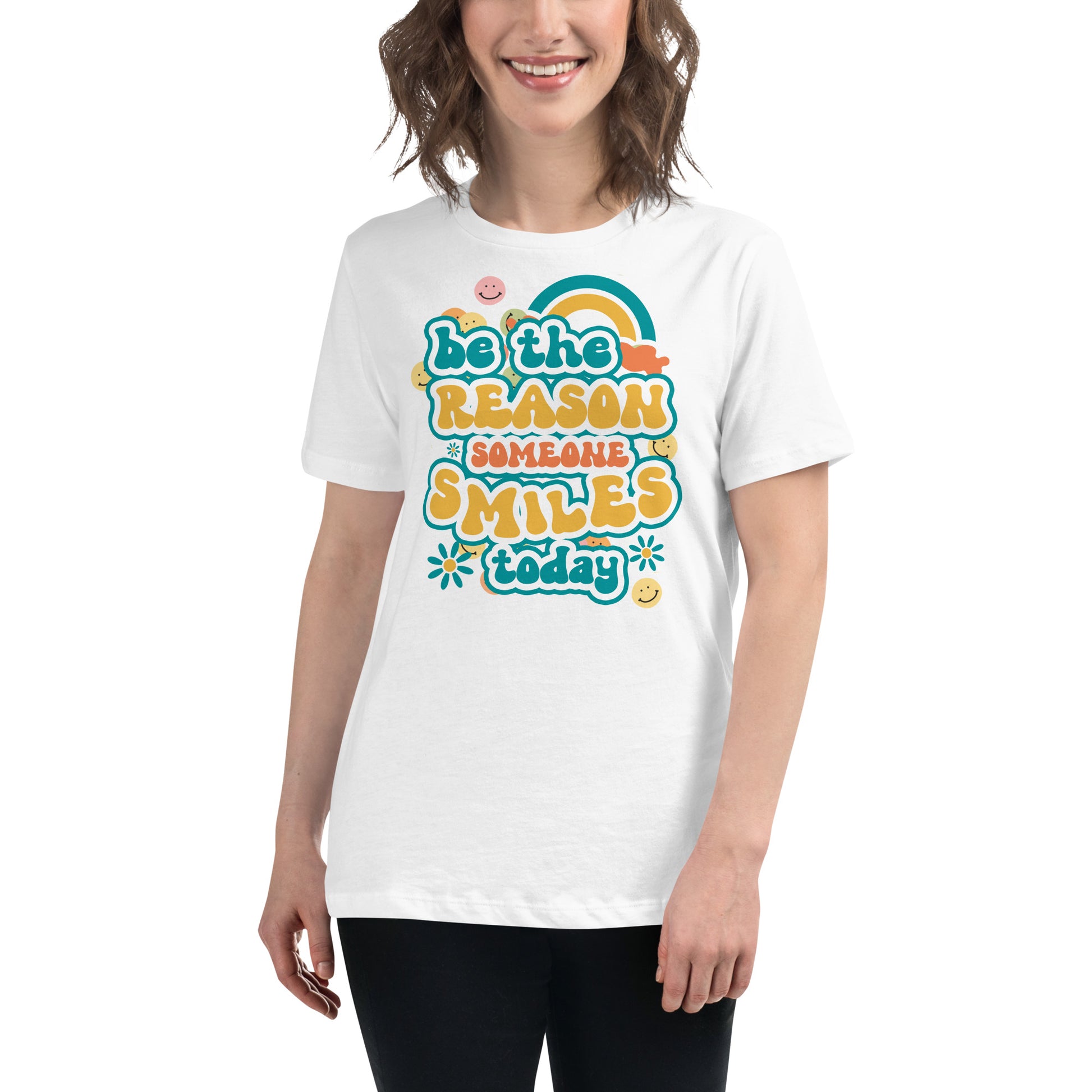 Be the Reason Someone Smiles White Motivational Women’s T-Shirt Lifestyle