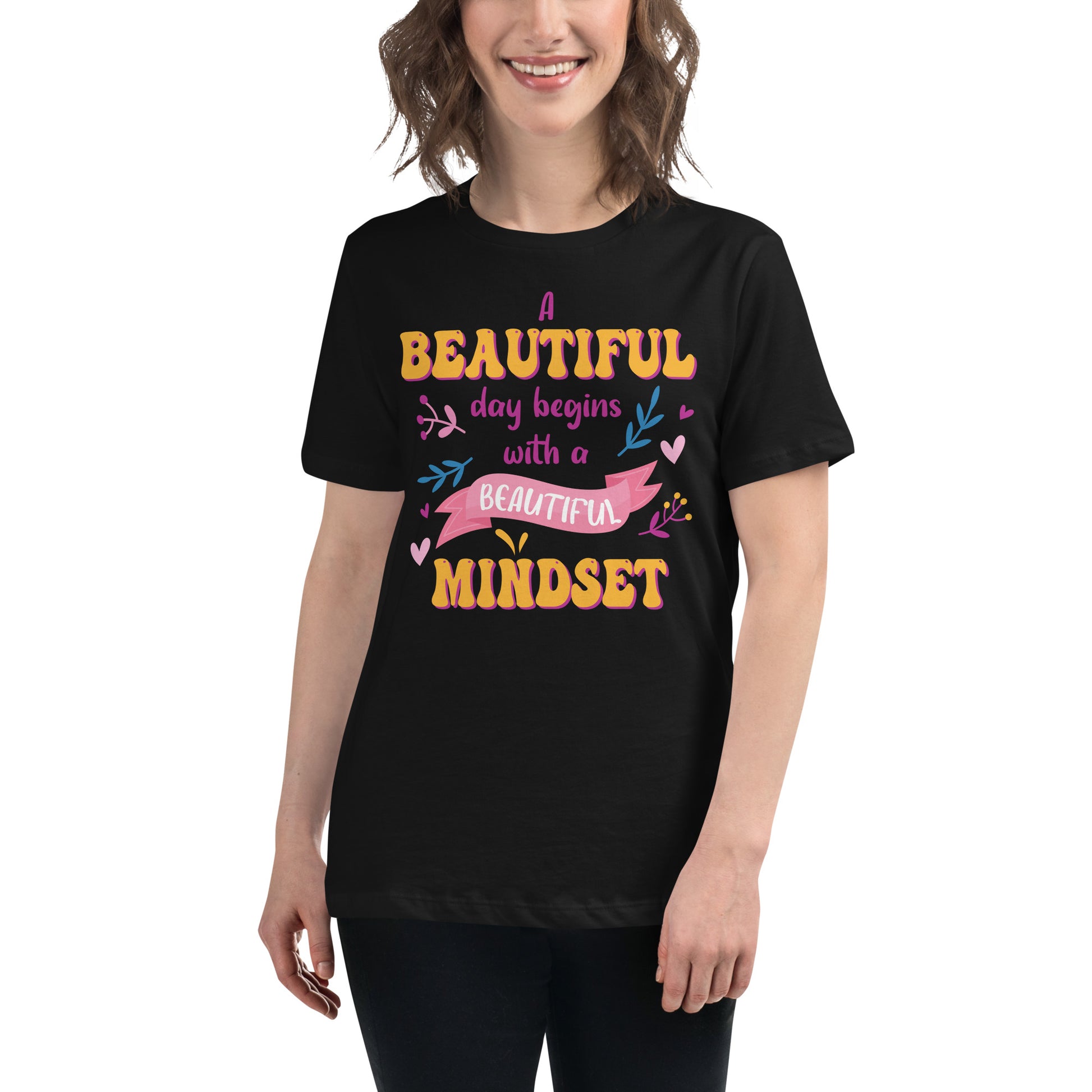 Beautiful Day Begins with a Beautiful Mindset Black Motivational Women’s T-Shirt Lifestyle