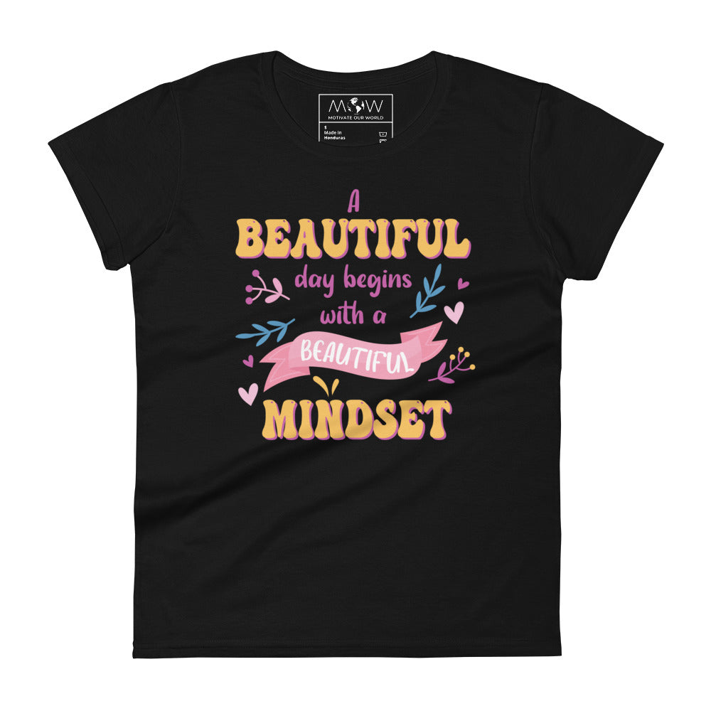 Beautiful Mindset Banner Design Women’s Motivational Black T-Shirt