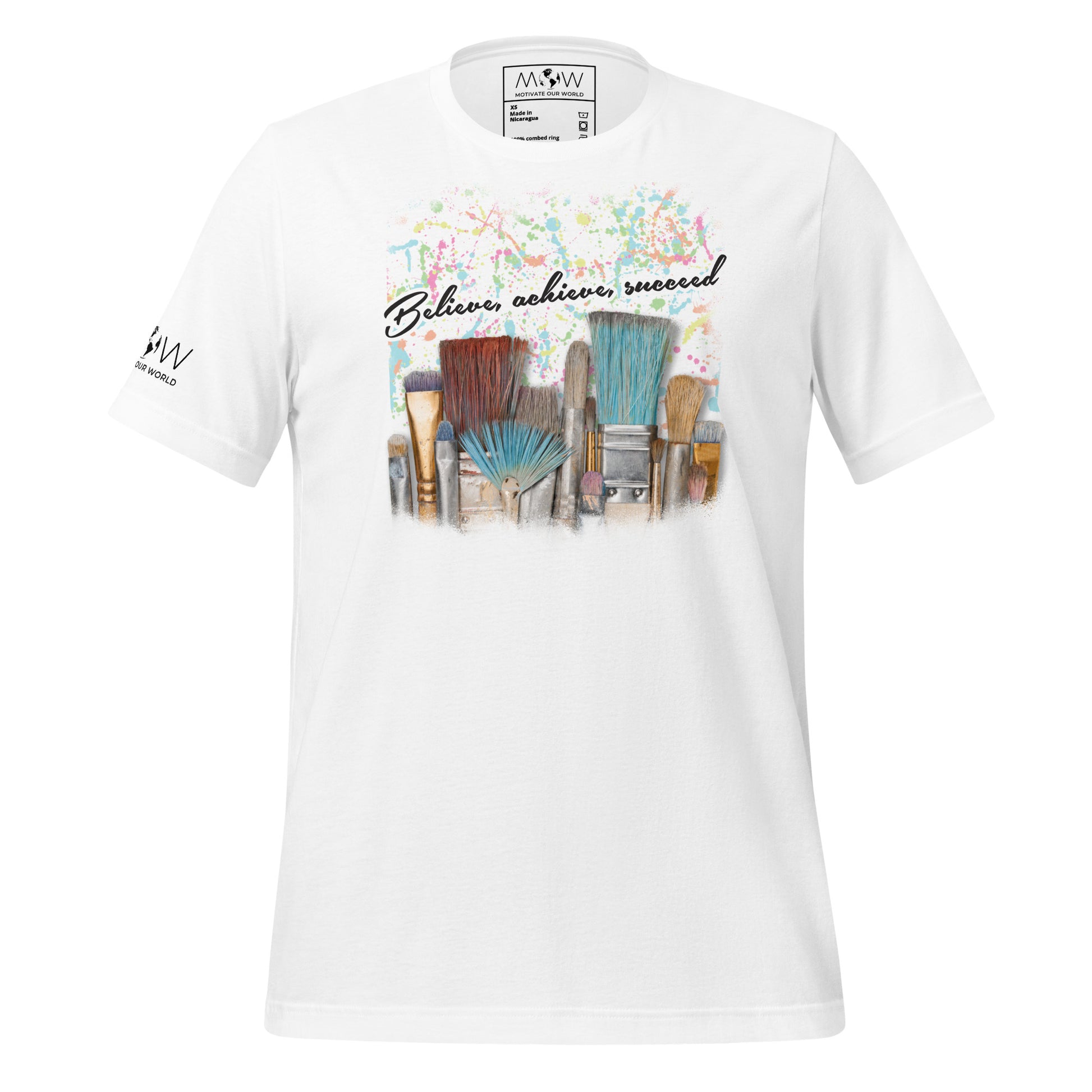 Believe Achieve Succeed Paintbrush White Motivational Men's T-Shirt