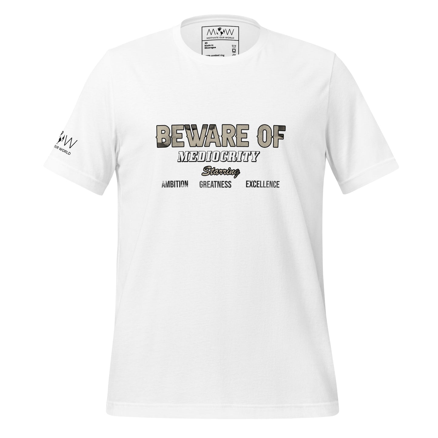 Beware of Mediocrity Men's Motivational White T-Shirt
